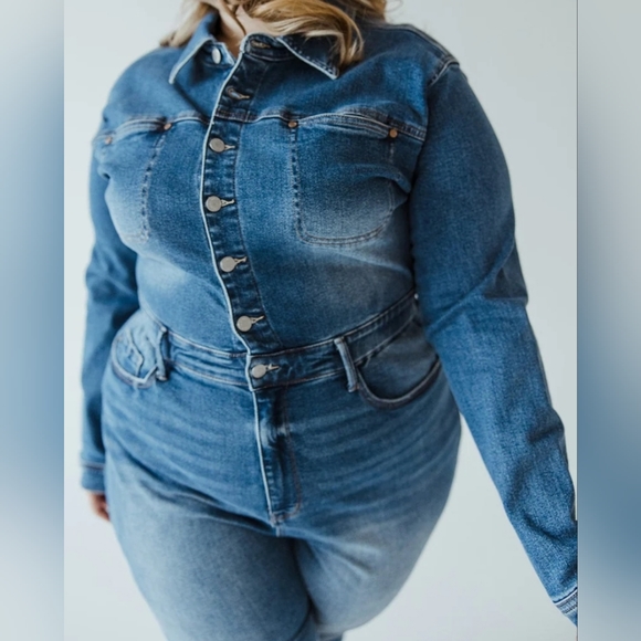 Judy Blue Pants - Judy Blue jumpsuit high waist long sleeve flattering demin one-piece sz 1X plus